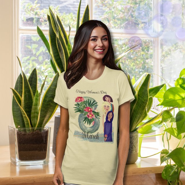 Feliz Dia da Mulher | 8 de março Cream T-Shirt (Happy Women's Day  March 8th Cream T-Shirt)
