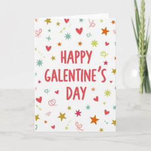 Feliz Dia das Galentinas Estrelas Corações Cartão
