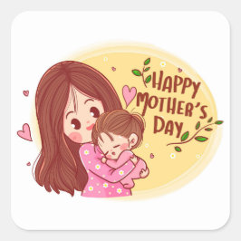Feliz Dia das Mães Adesivo Quadrado