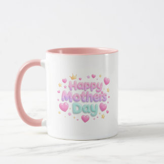 Feliz Dia das Mães Caneca de Letra Bolha Fofa