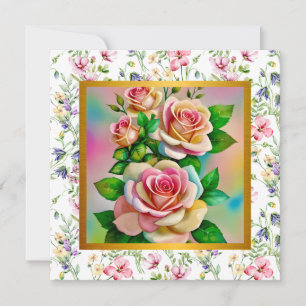 Feliz Dia das Mães Cartão de Rosa em Aquarela Eleg