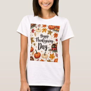 Feliz Dia de Ação de Graças Camisa Básica de Mulhe