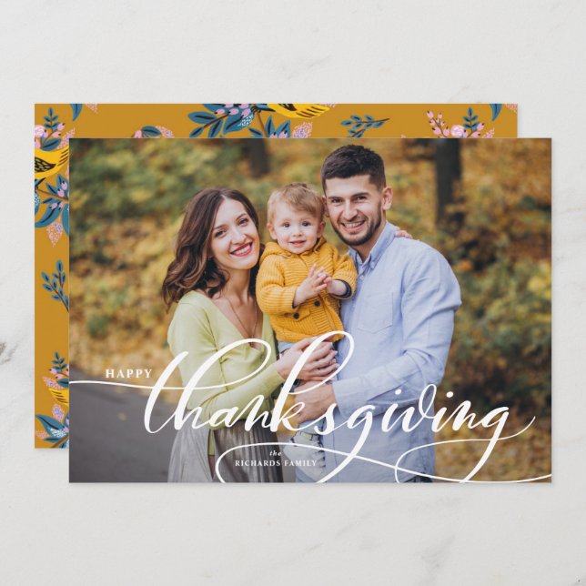 Feliz Dia de Ação de Graças da Caligrafia Elegante (Frente/Verso)