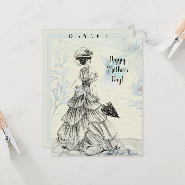 Feliz Dia de as mães Vitoriano Parasol Pássaros (Frente/Verso In Situ)