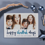 Feliz Dia de Challah | Cartão com fotos de Hanukka<br><div class="desc">O cartão com fotos de Chanucá Whimsical apresenta duas das suas fotos favoritas em formato quadrado alinhadas lado a lado. "Happy Challah Days" aparece por baixo em tipografia de pincel com letra azul. Personalize com seu nome ou nomes de família, saudação personalizada e o ano na parte inferior. Cartões invertidos...</div>