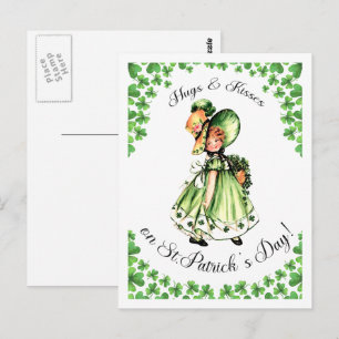 Feliz Dia de São Patrício. Cartão postal de menina
