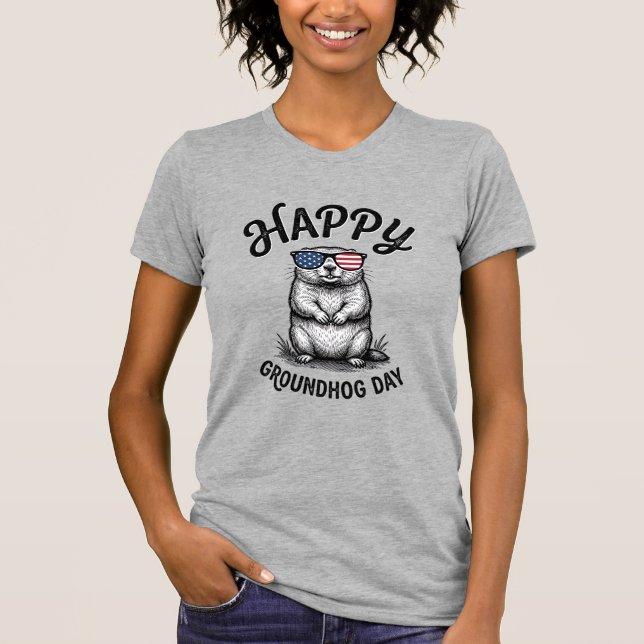 Feliz Dia do Groundhog Camisa com Desenho de Gravu (Frente)