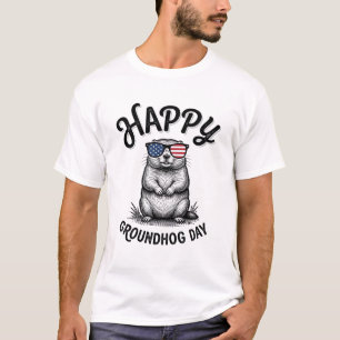 Feliz Dia do Groundhog Camisa de Desenho de Gravur