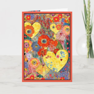 Feliz dia dos namorados cartão com corações e flor