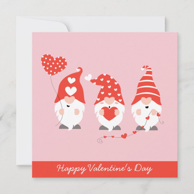 Feliz Dia dos Namorados Gnomos Vermelho Rosa (Frente)