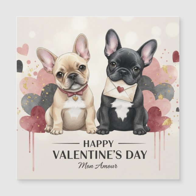 Feliz Dia dos Namorados Ímã de Bulldog Francês  (Frente)