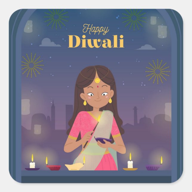 Feliz Diwali   Adesivo Quadrado (Frente)