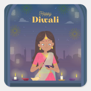 Feliz Diwali Adesivo Quadrado