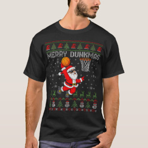 Feliz Dunkmas Papai Noel Basquete Camiseta Feia de