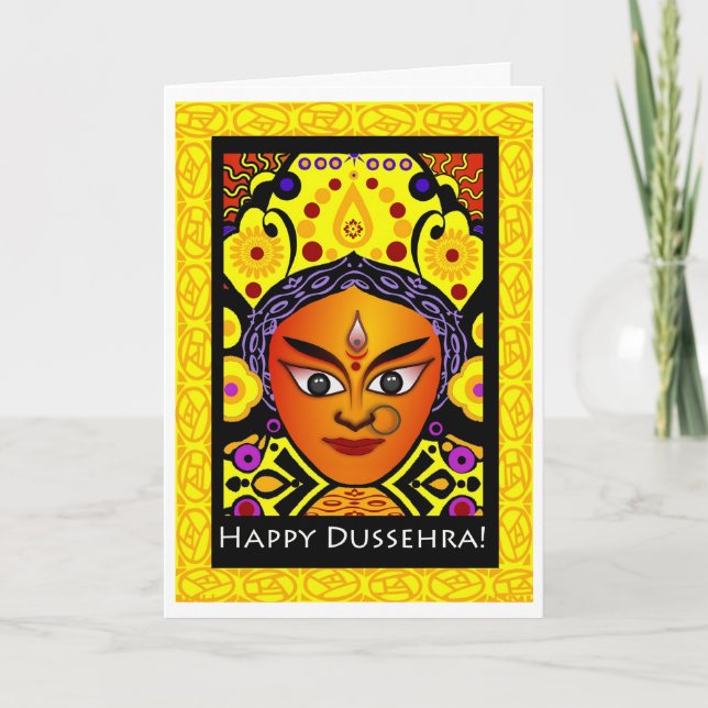 Feliz Dussehra, Deusa Durga - Cartão de Saudação (Frente)