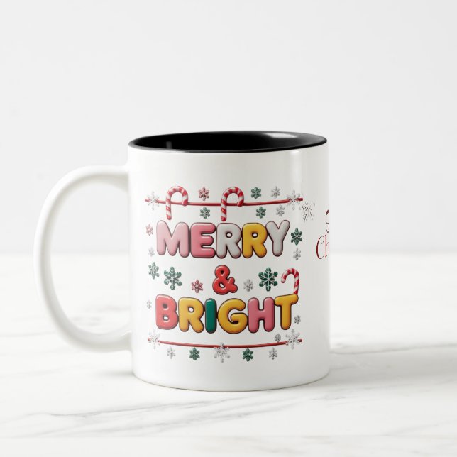 Feliz e Bright, caneca de Natal de dois tons - Can (Esquerda)