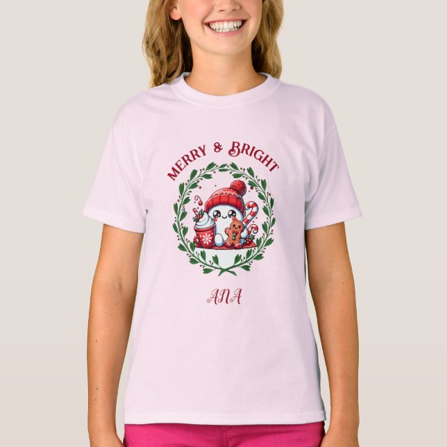 Feliz e brilhante T-Shirt de Natal Moderno (Frente)