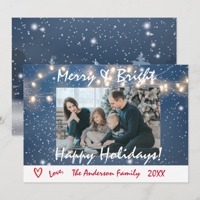 Feliz e Cartão com fotos da família de feriados fe (Frente/Verso)