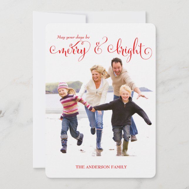 feliz e Cartão com fotos de feriado vermelho brilh (Frente)