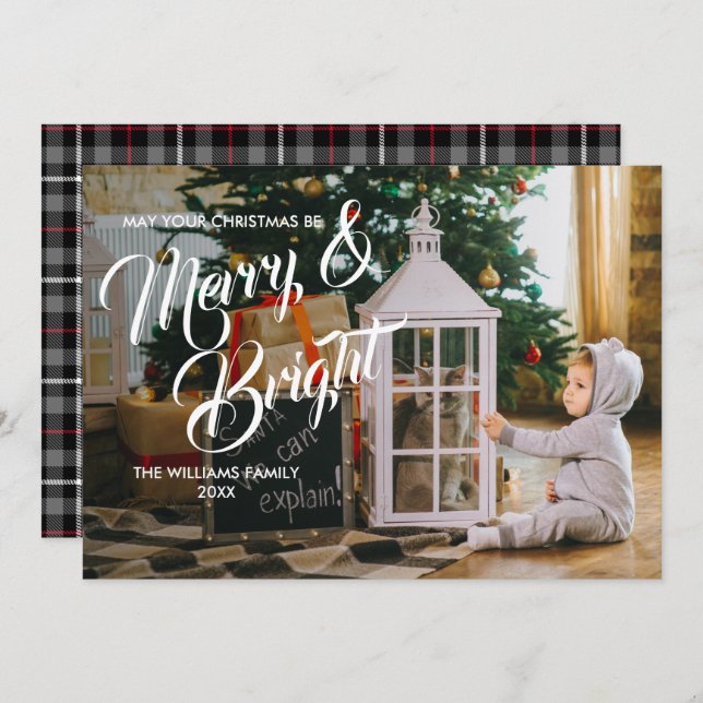 Feliz e Cartão com fotos de Natal brilhante (Frente/Verso)