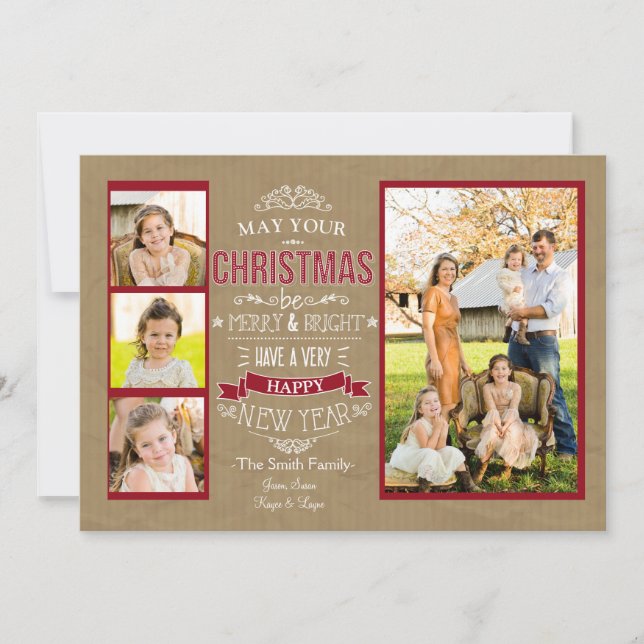 Feliz e Cartões de foto de Natal brilhante (Frente)