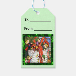 Feliz Elves Que Envolve Etiquetas Presentes De Pre