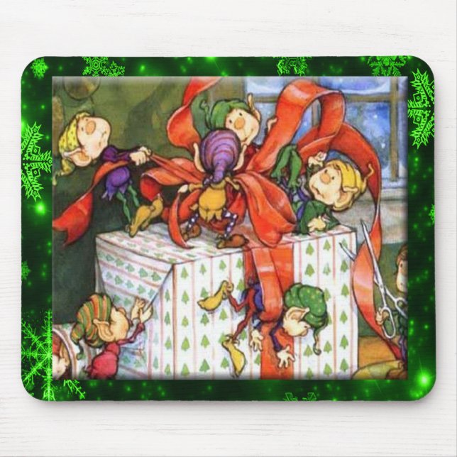 Feliz Elves Wraping Presente Mousepad (Frente)