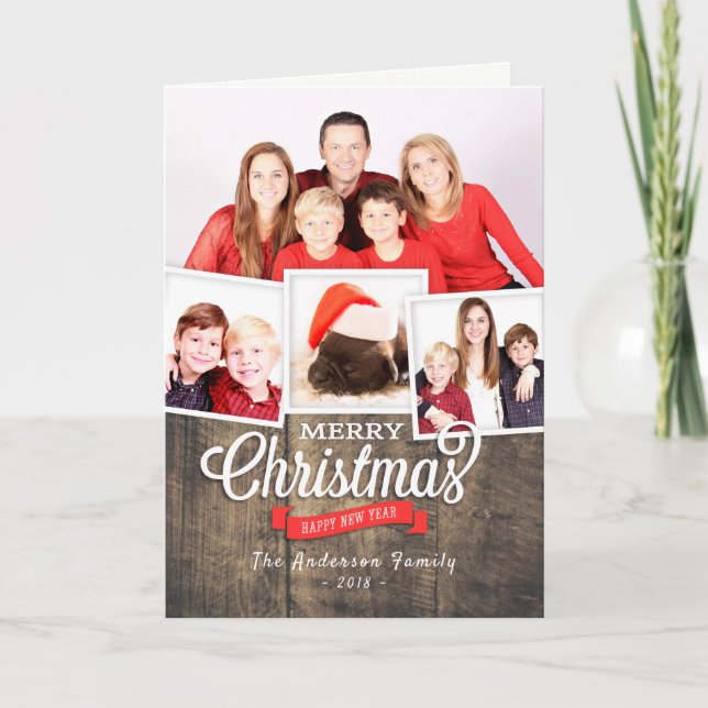 Feliz Feliz ano novo de Natal Cartão com fotos de  (Frente)