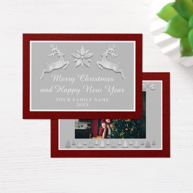 Feliz Feliz ano novo de Natal Nome Burgundy Cinza (Mesa)