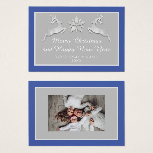 Feliz Feliz ano novo de Natal Nome Cinza Azul (Frente & Verso)