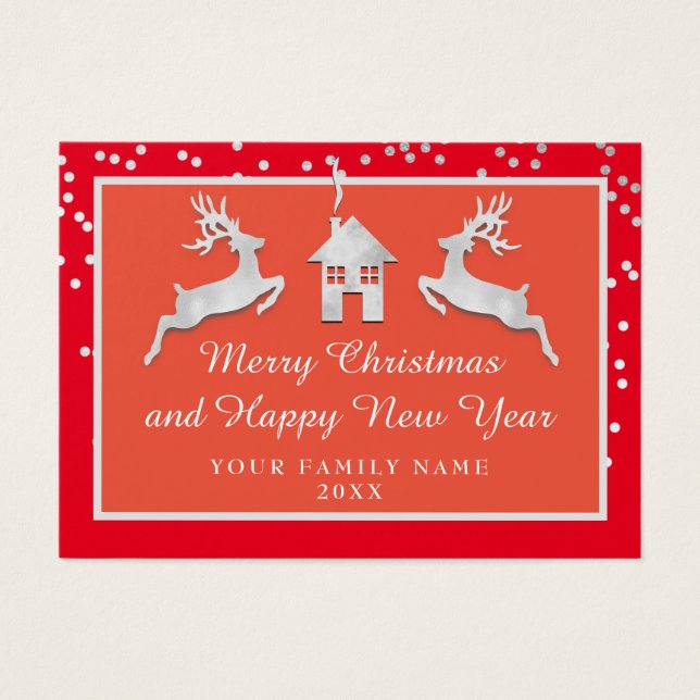 Feliz Feliz ano novo de Natal Nome Cinza Vermelho (Frente)