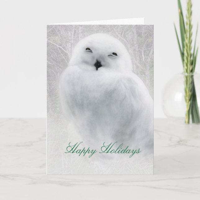 Feliz feriado. Cartão de saudação Snowy Owl (Frente)