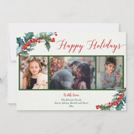 Feliz feriado colorido-d-água Holly 3 cartão com f