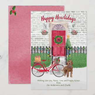 Feliz Feriado Labradoodle Bicicleta Porta Vermelha