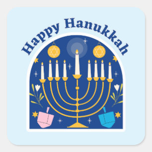 Feliz Festa de Hanukkah Adesivo Quadrado Festivo