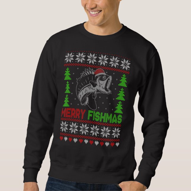 Feliz Fishmas Feia Natal Suéter Engraçado Anglês (Frente)