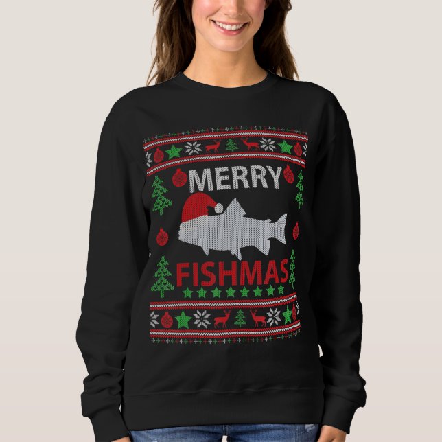 Feliz Fishmas Pescar Suéter de Natal Feio (Frente)