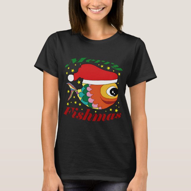 Feliz Fishmas Suéter Feio de Natal Piada de Pesca (Frente)