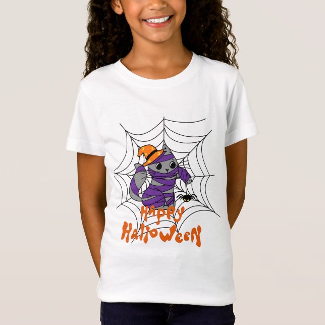 Feliz Gatinho de Halloween em T-Shirt para Criança (Frente)