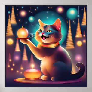 Feliz gato celebrando posters de gato ، smoking de
