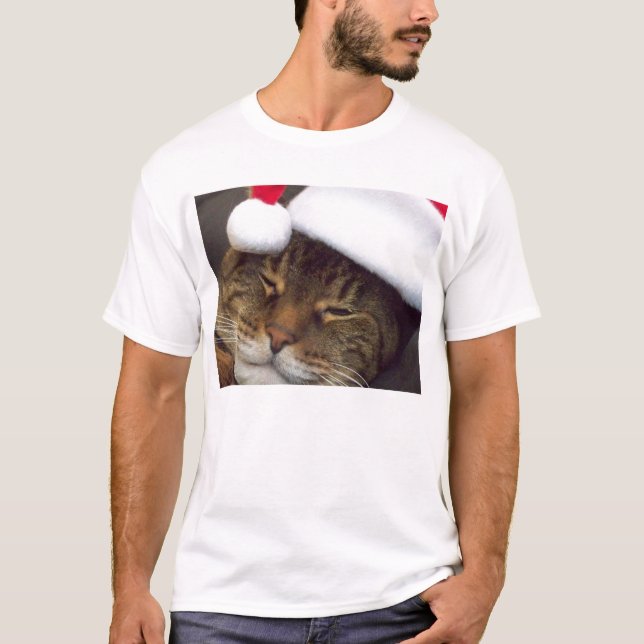 Feliz Gato de Natal Com Camisa De Chapéu De Santa (Frente)