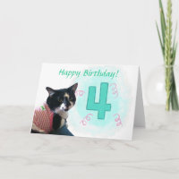 Feliz Gato Número Quatro Fitas Cartão de Aniversár