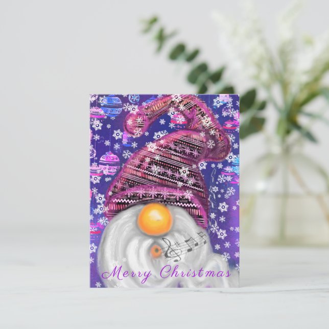 Feliz Gnomo Em Roxo Que Canta Uma Canção De Natal (Em pé/Frente)