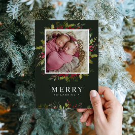 Feliz Greenery | Cartão com fotos de Férias Magnét