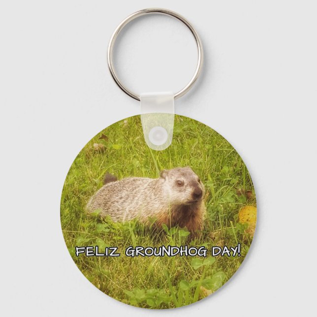 Feliz Groundhog Day! chaveiro (Frente)