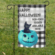 Feliz Halloween Abóbora Azul e Xadrez