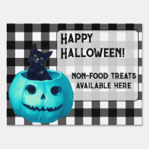 Feliz Halloween Abóbora Azul e Xadrez