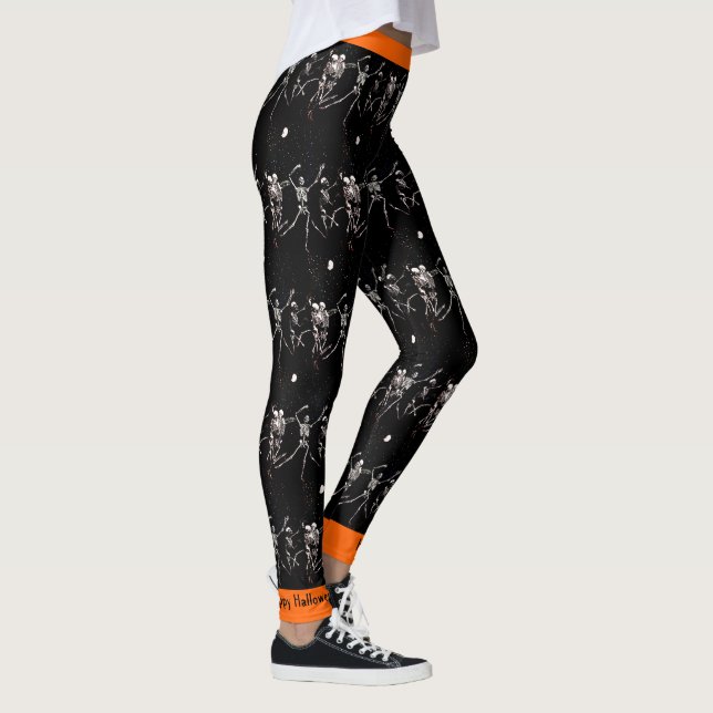 Feliz Halloween Bone Dancing Skeletons Leggings (Direita)
