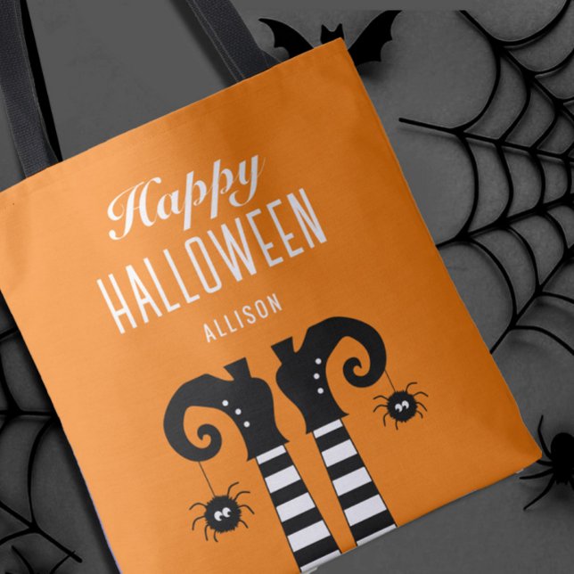 Feliz Halloween Bruxa Feet Orange Tote Bag (Criador carregado)