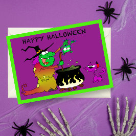 Feliz Halloween Cartão de Bruxa Divertida e Gato R